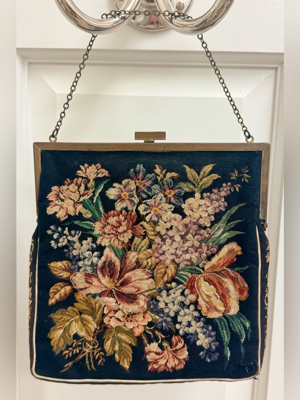 1950’s Vintage Floral Tapestry Evening Kiss-Lock Purse & Cigarette Case Set